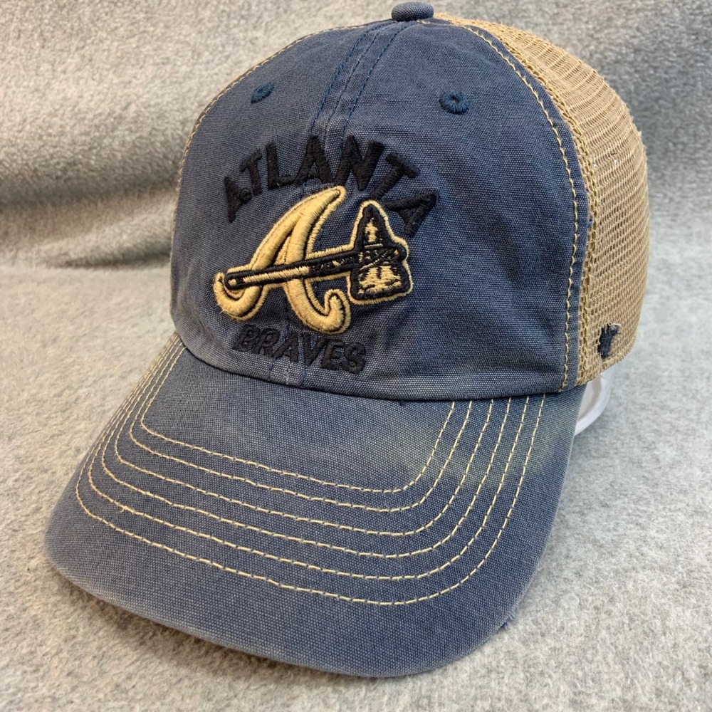 Atlanta Braves Tomahawk Mens Blue 47 Brand Trucker Hat Snapback OSFM